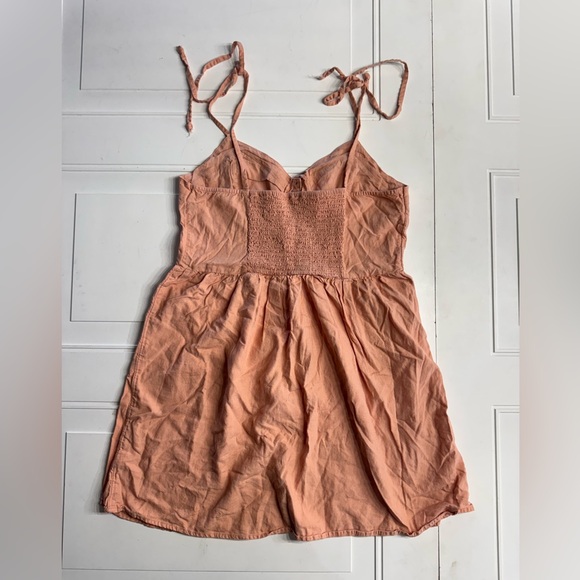 Aerie Womens Linen Blend Midi Dress Orange Salmon Sz Large Button Up Sleeveless - Picture 6 of 6